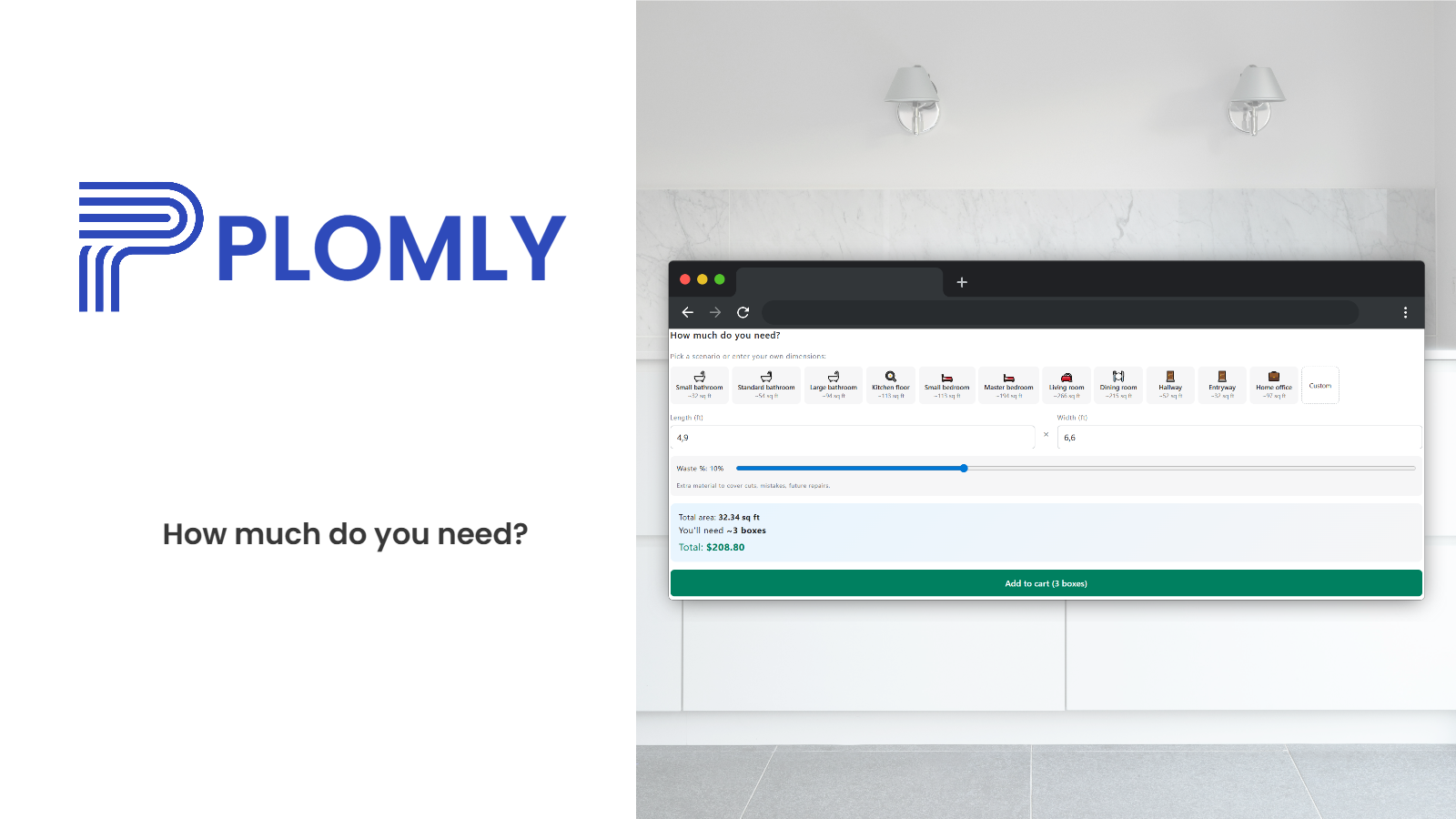 Plomly calculator widget on a Shopify product page